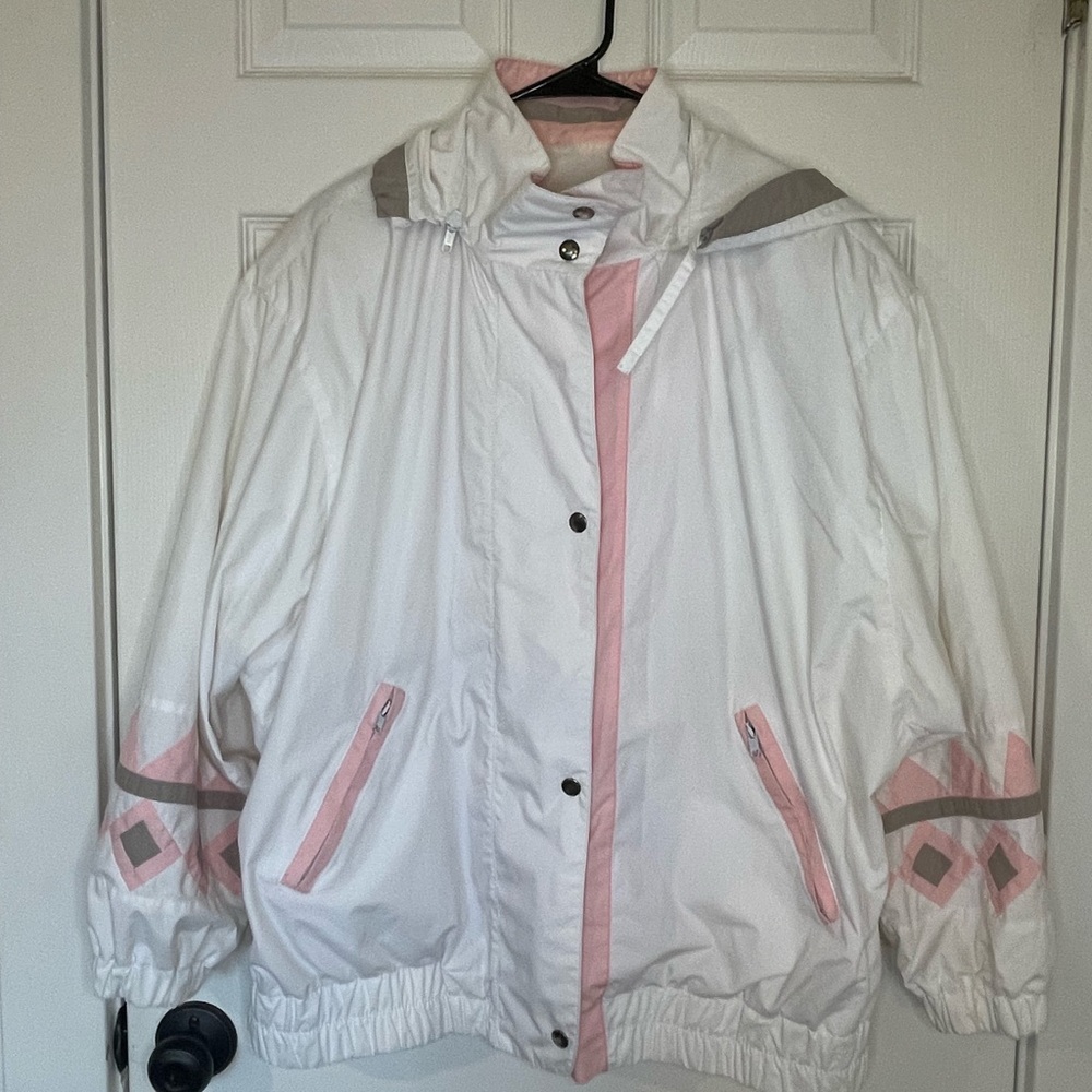 Vintage London fog Mary Kay White and Pink Windbreaker Jacket